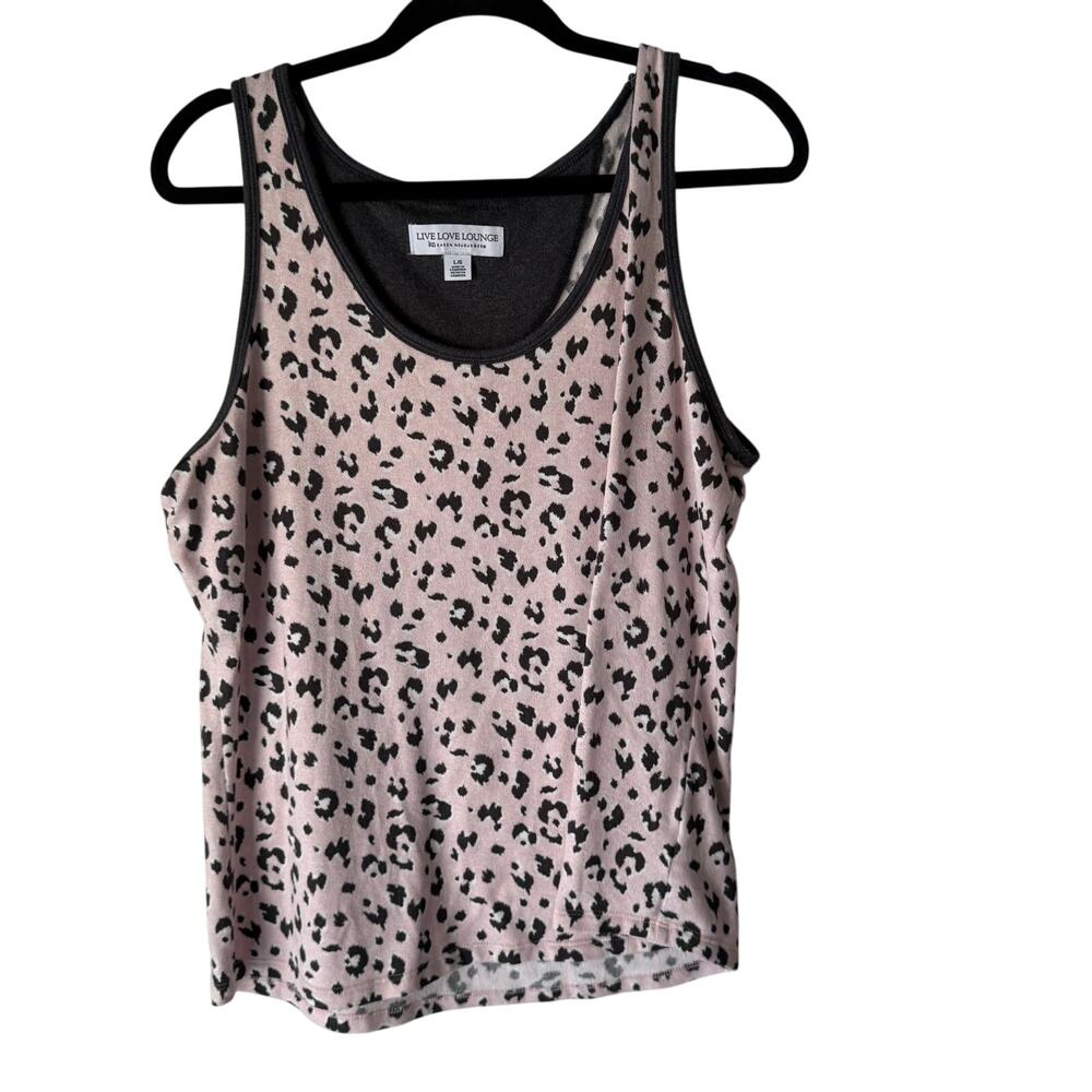Live Love Lounge Karen Neuburger Size Large Pink Gray Leopard‎ Soft Sleep Tank